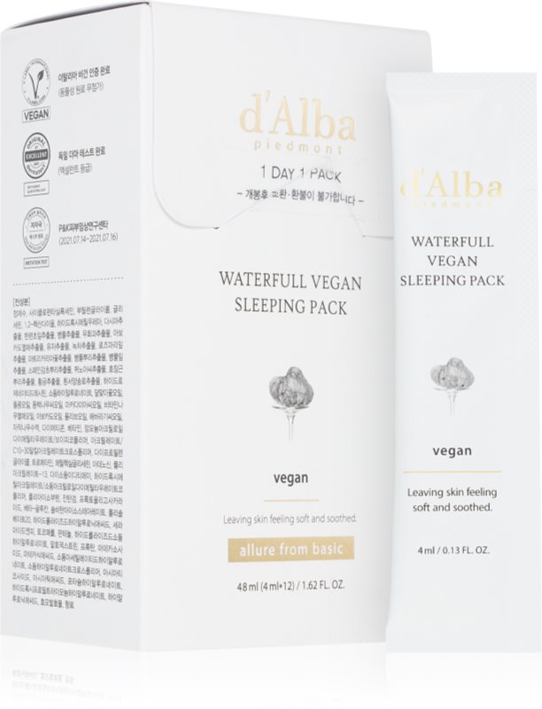 d'Alba Waterfull Vegan Sleeping Pack masca intens hidratanta pentru noapte 4x12 ml