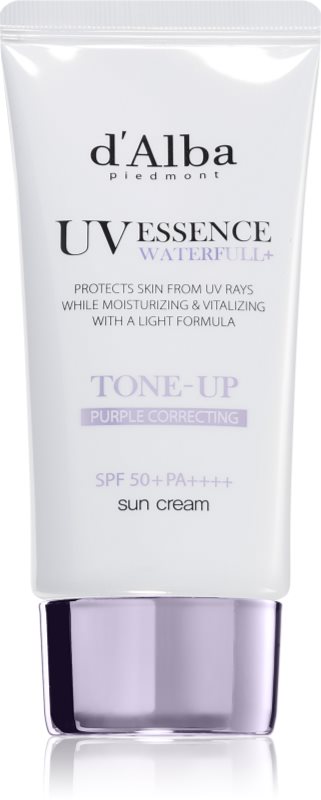 d'Alba Waterfull Purple Correcting Tone-Up Sun Cream lotiune de plaja tonifianta pentru luminozitate si hidratare SPF 50+ 50 ml