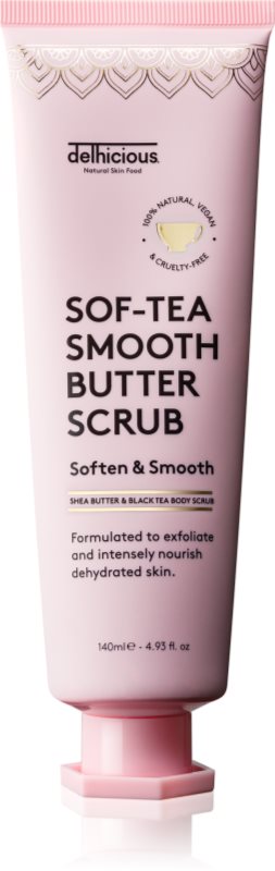 delhicious Sof-Tea Smooth Butter Scrub exfoliant de corp hidratant cu efect de exfoliere 140 ml