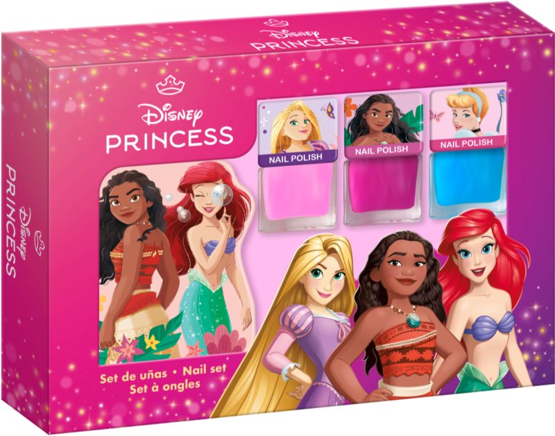 Disney Princess Nail Set set de lacuri de unghii pentru copii 3y+ Pink, Blue, Pink 3x4.5 ml