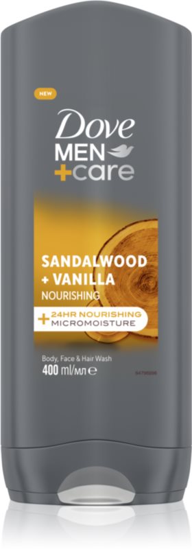 Dove Men+Care Sandalwood&Vanilla gel de duș pentru față, corp și păr