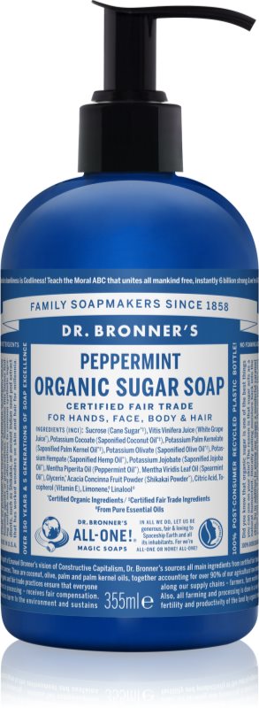 Dr. Bronner’s Peppermint săpun lichid pentru corp si par 355 ml