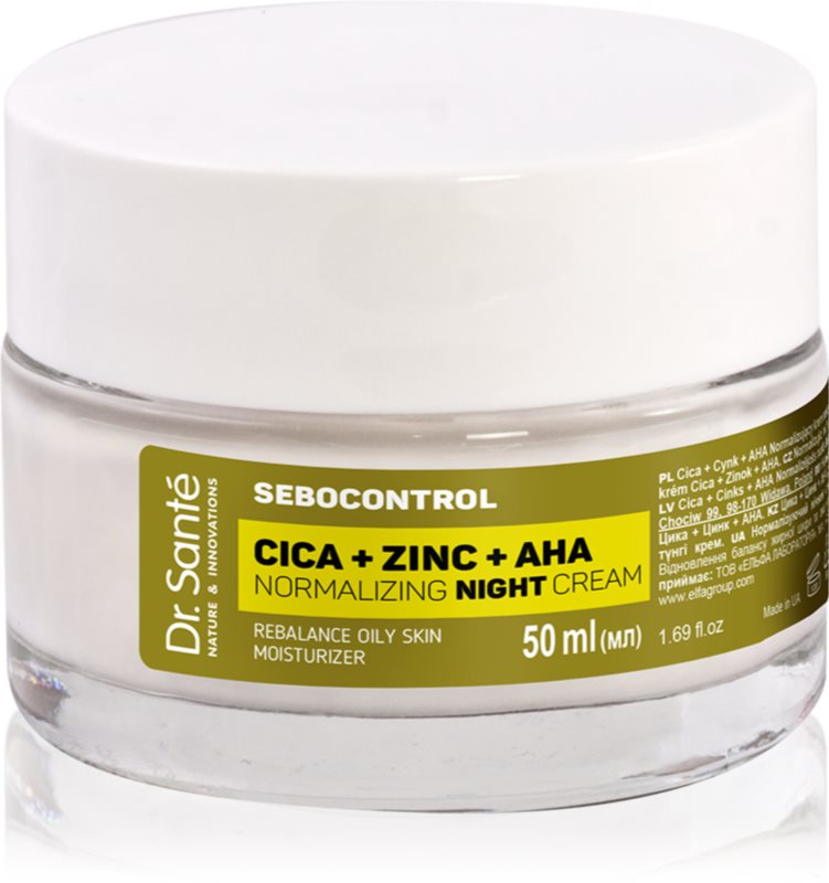 Dr. Santé Sebocontrol Cica + Zinc + AHA crema de noapte pentru reglarea glandelor sebacee 50 ml
