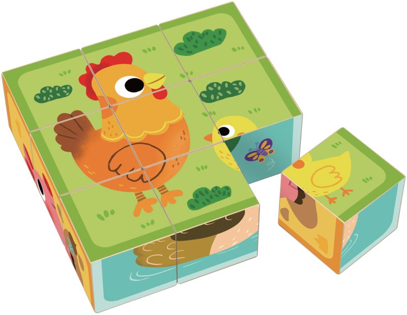 2Kids Toys Wooden Blocks Farm cuburi din lemn 12 m+ 9 buc