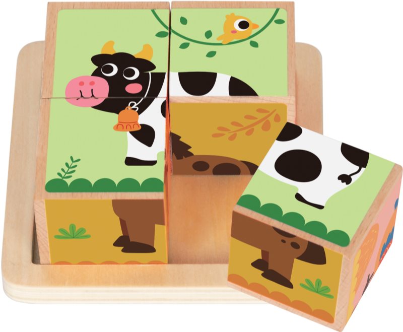 2Kids Toys Wooden Blocks Farm 2 cuburi din lemn 18m+ 4 buc