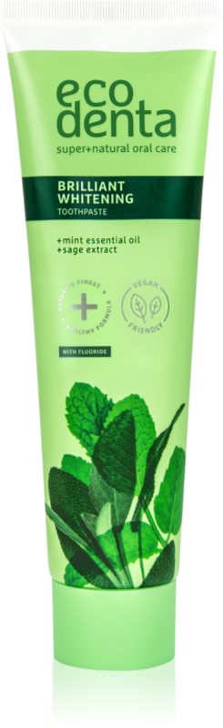 Ecodenta Green Brilliant Whitening pasta de dinti albitoare cu Fluor pentru o respirație proaspătă Mint Oil + Sage Extract 100 ml