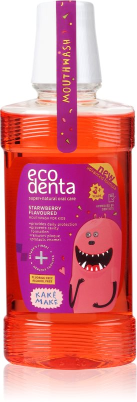 Ecodenta Super + apa de gura racoritoare pentru copii aroma Strawberry 250 ml