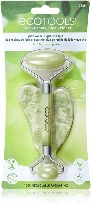 EcoTools Jade Roller & Gua Sha rulou de masaj facial și accesoriu de masaj 2 buc