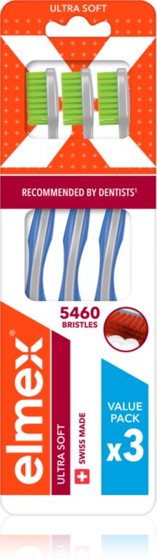 Elmex Swiss Made Periuțe de dinți ultra soft Yellow + Blue + White 3 buc