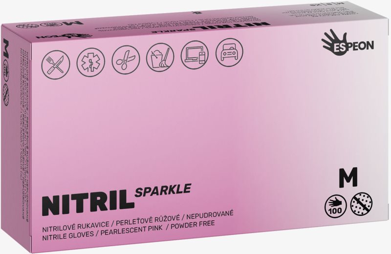 Espeon Nitril Sparkle Pearlescent Pink mănuși din nitril, fără pudră