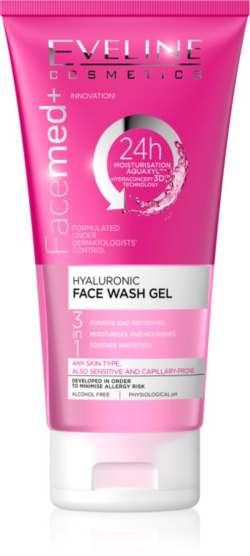 Eveline Cosmetics FaceMed+ gel de curatare 3 in 1 cu acid hialuronic 150 ml