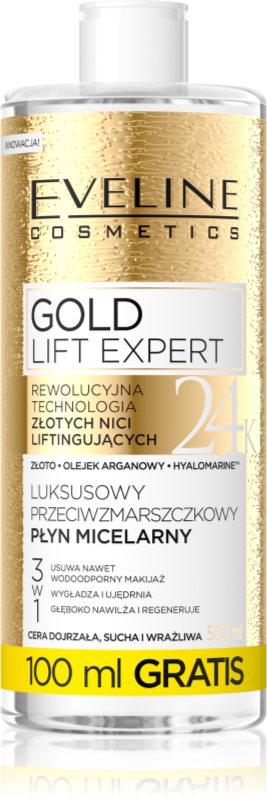 Eveline Cosmetics Gold Lift Expert apa pentru curatare cu particule micele pentru ten matur 500 ml