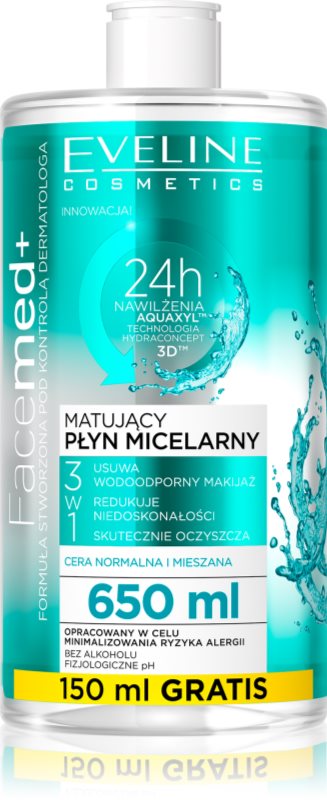 Eveline Cosmetics FaceMed+ apa micelara cu efect de matifiere 650 ml