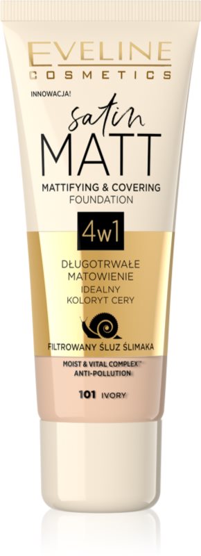 Eveline Cosmetics Satin Matt machiaj cu efect matifiant extract de melc