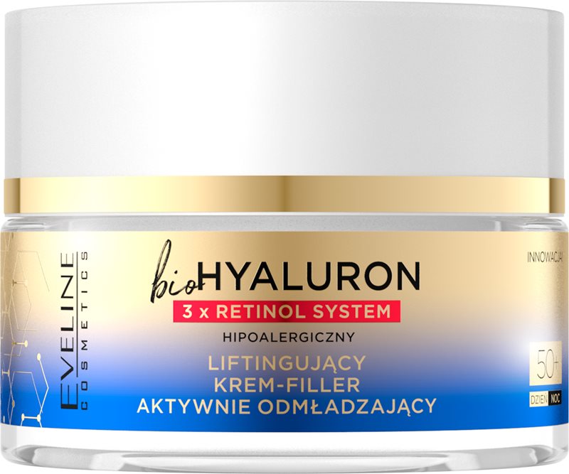 Eveline Cosmetics Bio Hyaluron 3x Retinol System crema lifting de zi si de noapte 50+ 50 ml