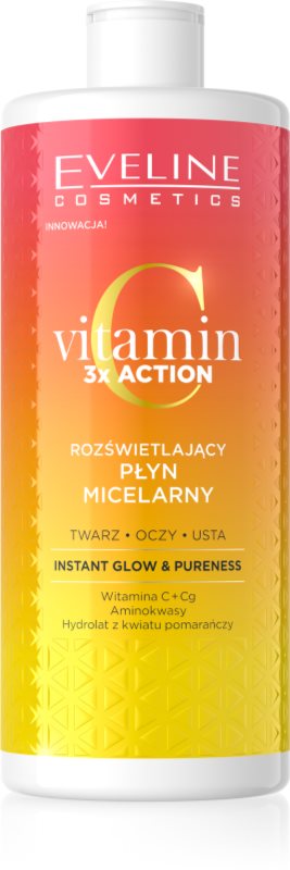 Eveline Cosmetics Vitamin C 3x Action apa cu particule micele pentru luminozitate si hidratare 500 ml
