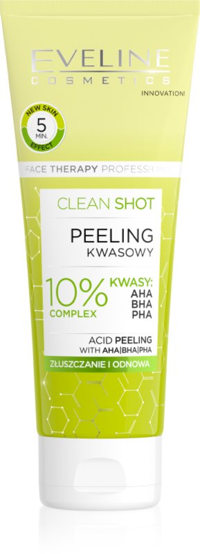 Eveline Cosmetics Clean Shot 10% Complex of AHA, BHA and PHA crema delicata pentru exfoliere impotriva imperfectiunilor pielii 75 ml