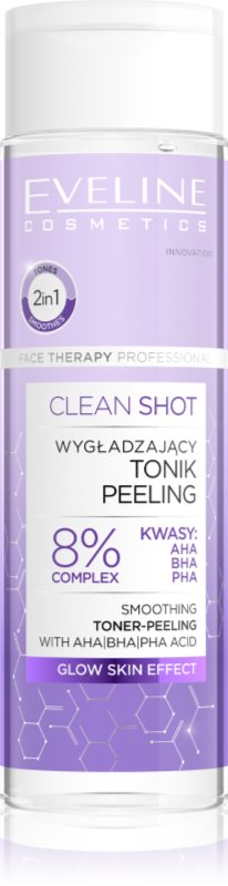 Eveline Cosmetics Clean Shot 8% Complex Of Hydroxy Acids tonic pentru netezire cu efect exfoliant 200 ml