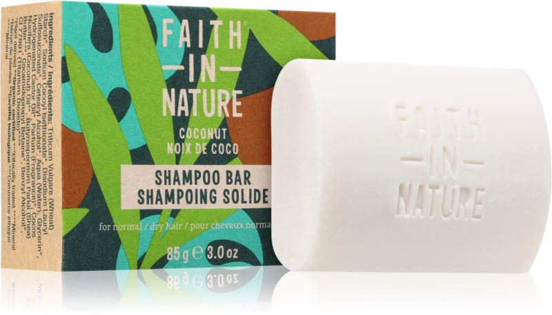 Faith In Nature Coconut & Shea Butter șampon organic solid ofera hidratare si stralucire 85 g