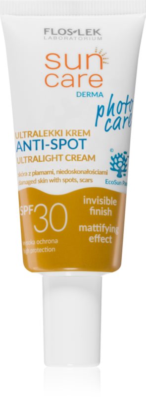 FlosLek Laboratorium Sun Care Derma Photo Care crema fata iluminatoare de protectie pentru pielea cu imperfectiuni SPF 30 30 ml