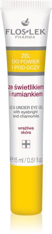 FlosLek Pharma Eye Care Gel pentru  jurul ochilor cu un luminator și mușețel 15 ml
