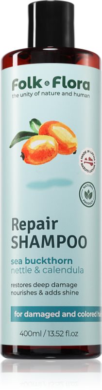 Folk & Flora Sea Buckthorn șampon regenerator pentru par vopsit si deteriorat 400 ml