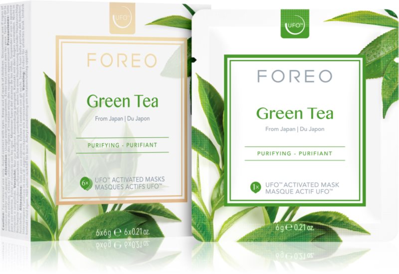 FOREO UFO™ Green Tea Masca pentru fata cu efect catifelant si revigorant 6 x 6 g