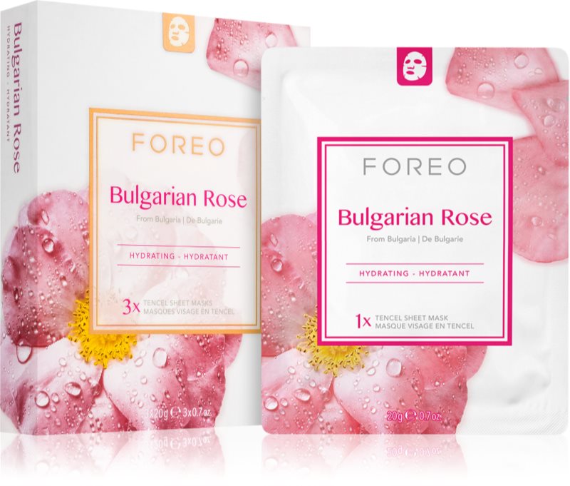 FOREO Farm to Face Sheet Mask Bulgarian Rose mască textilă hidratantă 3x20 ml