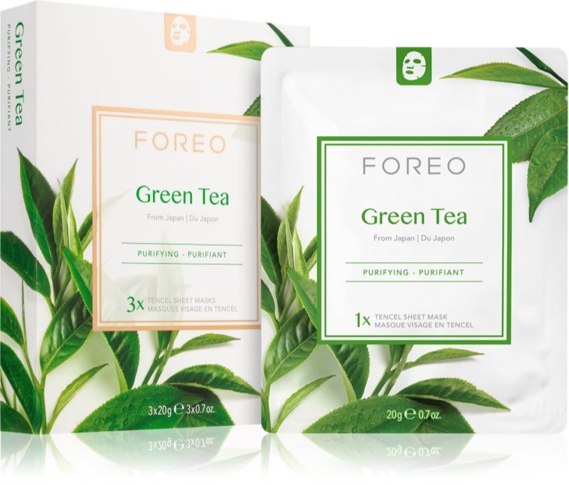 FOREO Farm to Face Sheet Mask Green Tea masca de celule cu efect calmant pentru ten mixt 3x20 g