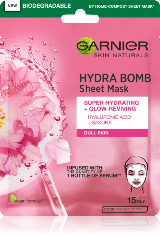 Garnier Textil Masks Hydra Bomb Masca de celule cu efect lucios 28 g