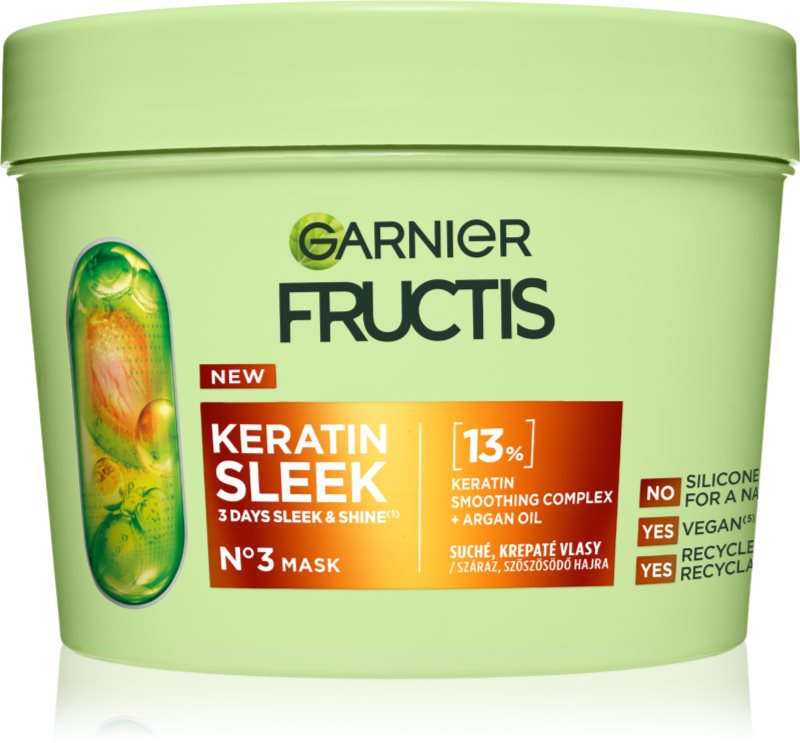 Garnier Fructis Keratin Sleek Masca de par pentru păr uscat și deteriorat 370 ml