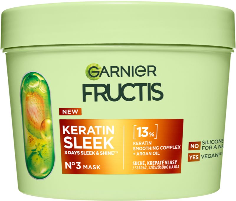Garnier Fructis Keratin Sleek Masca de par pentru păr uscat și deteriorat 370 ml