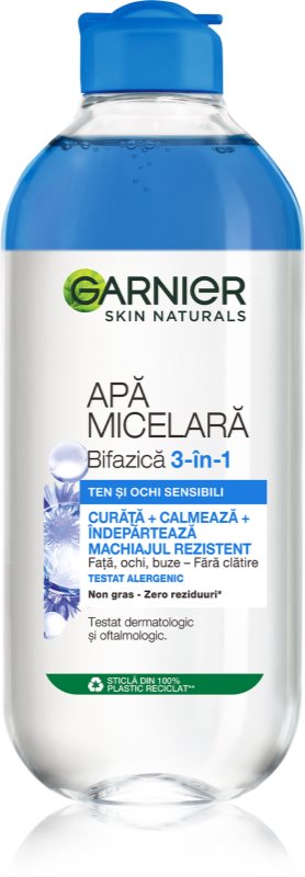 Garnier Skin Naturals apă micelară pentru îngrijirea ochilor foarte sensibili, cu lentile de contact 400 ml