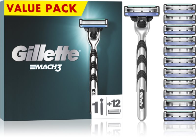 Gillette Mach3 Aparat de ras + rezervă lame 12 buc