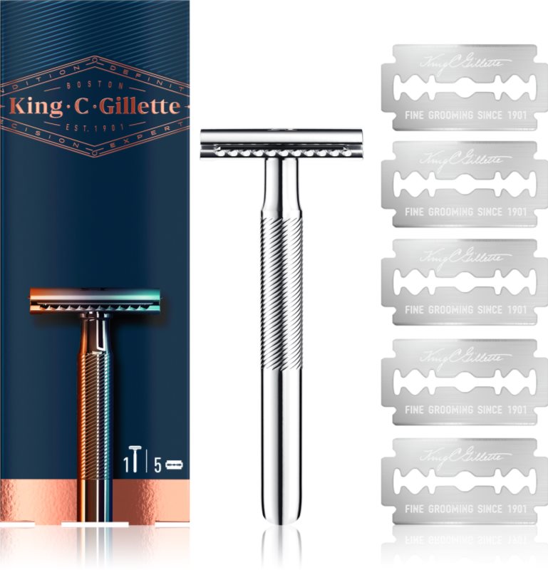 Gillette King C. Double Edge aparat de ras + lame de rezervă 5 buc