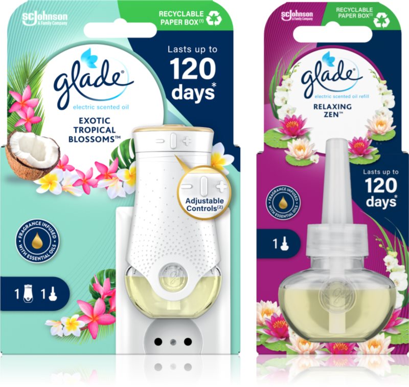 GLADE Electric scented oil Exotic Tropical Blossom + Relaxing Zen ambalaj economic 3 buc