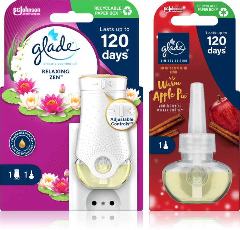 GLADE Electric scented oil Relaxing Zen + Warm Apple Pie ambalaj economic 3 buc