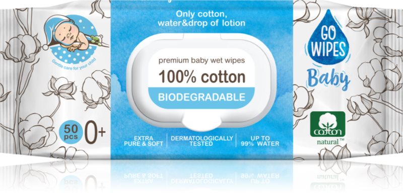 GoWipes Baby 100% Cotton Biodegradable servetele delicate pentru copii pentru piele sensibila 0+ 50 buc