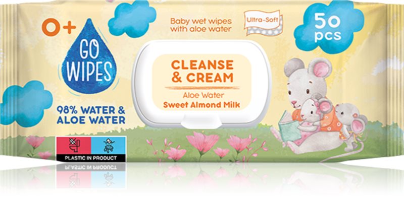 GoWipes Cleanse & Cream Sweet Almond Milk servetele delicate pentru copii pentru piele sensibila aloe vera 0+ 50 buc