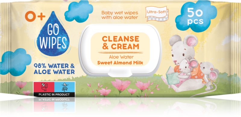 GoWipes Cleanse & Cream Sweet Almond Milk servetele delicate pentru copii pentru piele sensibila aloe vera 0+ 50 buc