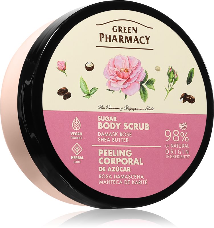 Green Pharmacy Damask Rose & Shea Butter Body Scrub exfoliant de corp cu zahăr 200 ml