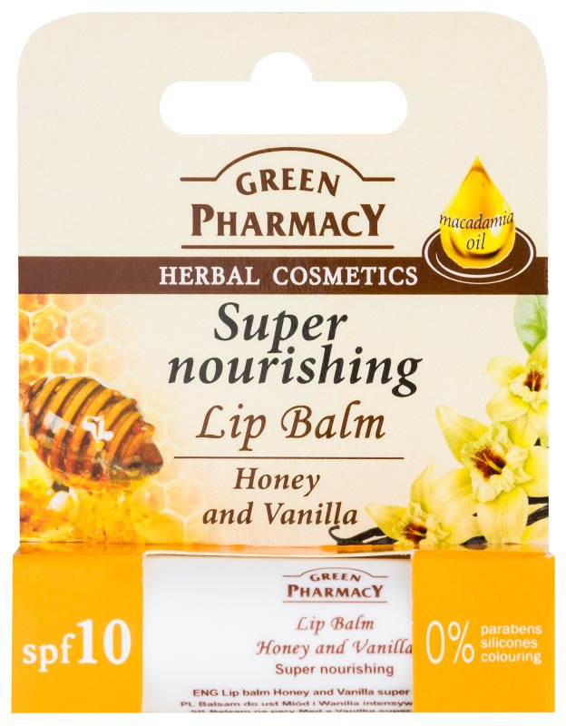 Green Pharmacy Honey Lip Balm balsam de buze hranitor SPF 10 fara siliconi, parabeni și coloranți 3.6 g