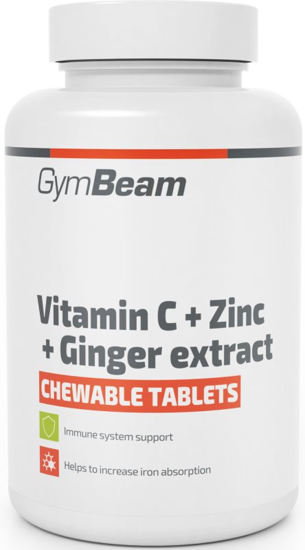 GymBeam Vitamin C + Zinc + Ginger Extract tablete de supt pentru susținerea sistemului imunitar, a frumuseții părului și a tenului și pentru sănătatea dinților 164 g