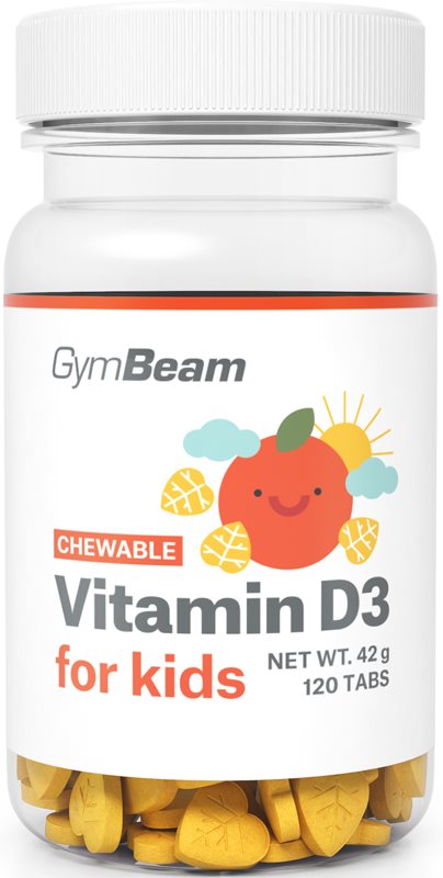 GymBeam Vitamin D3 for Kids tablete de supt pentru copii aroma Orange 74 g