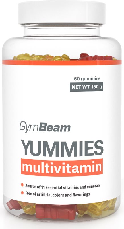 GymBeam Multivitamin Yummies bomboane tip jeleu cu complex de multivitamine aroma Orange, Lemon, Cherry 60 buc