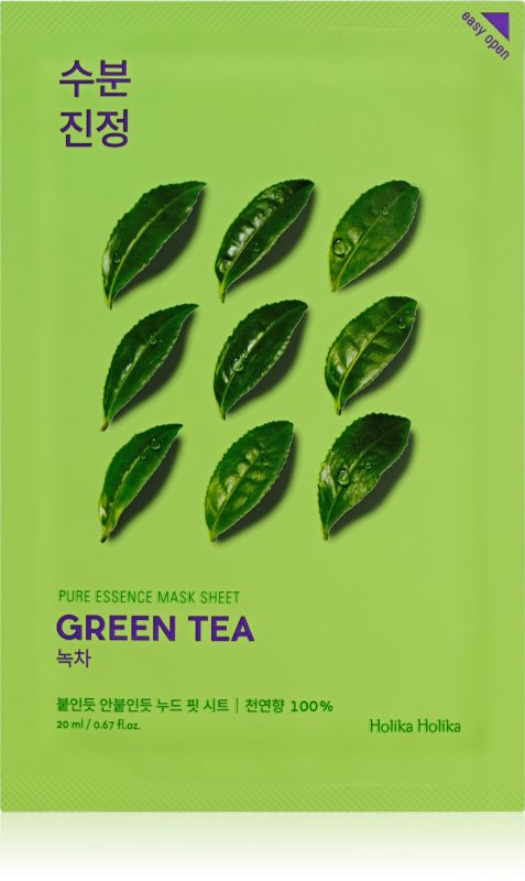 Holika Holika Pure Essence Green Tea mască textilă de îngrijire pentru piele sensibila si inrosita 23 ml