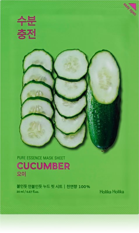 Holika Holika Pure Essence Cucumber masca de celule cu efect calmant pentru piele sensibila cu tendinte de inrosire 23 ml