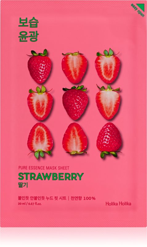 Holika Holika Pure Essence Strawberry mască textilă iluminatoare pentru uniformizarea culorii pielii 23 ml