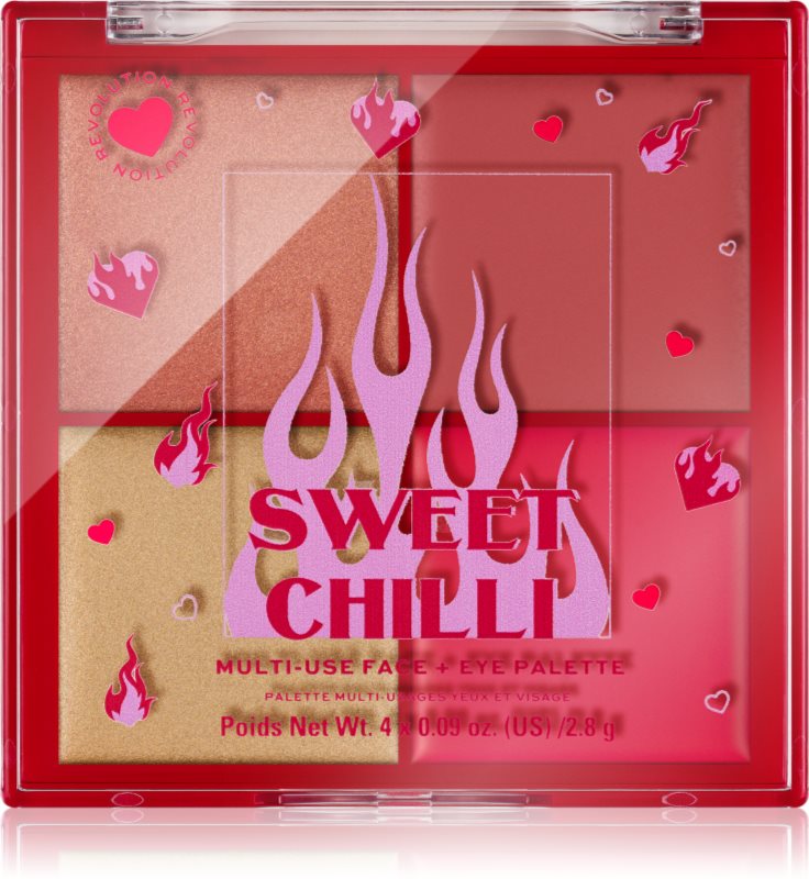 I Heart Revolution Sweet Chilli Blush & Highlight Quad paletă cu iluminatoare și farduri de obraz 4x0.9 g