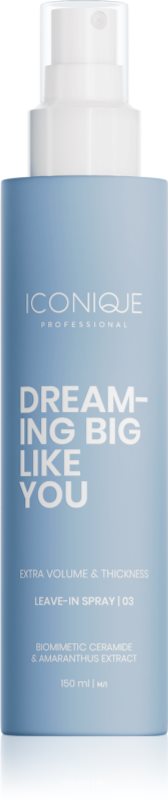 ICONIQUE Professional DREAMING BIG LIKE YOU Volume & Thickness spray care nu necesita clatire pentru volum maxim pentru păr fin 150 ml